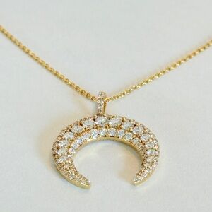 14k Lab Diamond and Gold Crescent Moon Necklace